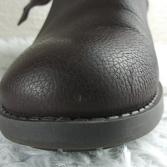 𝅺Sole Society Wylann Brown Leather Almond Toe Block Heel Mid Calf Harness Boot - Picture 15 of 16